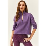 Olalook Women's Purple Zipper High Neck Raised Sweater | shoptok.hr