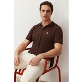 Trendyol Dark Brown Men's Regular Cut 100% Cotton Embroidered Polo Neck T-shirt cene