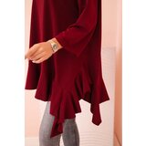 Kesi Włoski Plus Size women's blouse with cotton, frill, and rolled-up sleeves burgundy | shoptok.hr