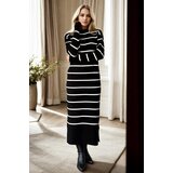 Dewberry Z3059 Womens Striped Long Sleeve Knitwear Dress-BLACK | shoptok.hr