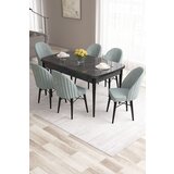 Hanah home roz - black marble, sea green black marblesea green extendable dining table & chairs set (7 pieces) | Eponuda.com