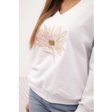 Kesi Women's blouse with a v-neck and embroidered flower white | Shoptok.si