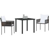 vidaXL 3-delni vrtni jedilni set z blazinami Rjav Poli Ratan | Shoptok.si