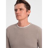Ombre Men's cotton sweater with round neckline - cold beige | shoptok.hr