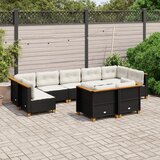 Maison Chic Seti vrtnega pohištva - Vrtna garnitura - Vrtni pohištvo set 9-delna z blazinami črn poli ratan, (21805662) | Shoptok.si