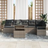 vidaXL set od 7 dijelova dnevnog boravka s jastučićima siva poli ratan, kauč za dva s jastučićima siva poli ratan | shoptok.hr