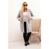 Kesi Włoski Elegant Plus Size women's coat with a collar and large pockets gray | shoptok.hr