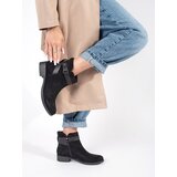 Shelvt Black suede women's ankle boots with a decorative belt Cijene
