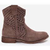 Boto Openwork Women's Ankle Boots Flat Heel Dark Beige Amisna | Eponuda.ba