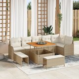 vidaXL 9-dijelni set vrtne sofe s jastučićima bež poli ratan akacija, 2-sjedna vrtna sofa s jastučićima bež poli ratan, 3-dijelni vrtni set za objedovanje s jastučićima bež poli ratan akacija Cijene
