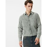 Koton Washed Shirt Long Sleeve Classic Collar Pocket Detailed Cene
