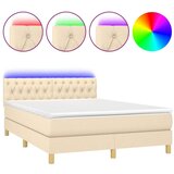  Box spring postelja z vzmetnico LED krem 140x200 cm blago, (20899737) | Shoptok.si