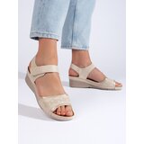 Shelvt Beige women's Velcro sandals Cene