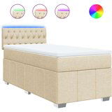vidaXL Box spring postelja z vzmetnico krem 90x200 cm blago | Shoptok.si