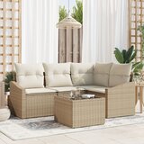 vidaXL vrtni kavč set Set 5 Bež Ratan, Poliester, Pena Vrtni kotni kavč | Shoptok.si
