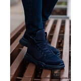Ombre Men's ankle sneaker boots with sculpted sole - navy blue Cene