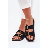 Boto Women's Sandals With Golden Buckles And Stitching Black Lunera | shoptok.hr