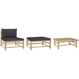 Maison Chic Seti vrtnega pohištva - Vrtna garnitura - Vrtni pohištvo set 3-delna s temno sivimi blazinami bambus, (21810041) | Shoptok.si