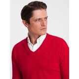 Ombre Men's sweater with a "v-neck" neckline with a shirt collar - red | Shoptok.si