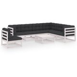 vidaXL Vrtna sedežna garnitura 8-delna z blazinami bela trdna borovina, (20678147) | Shoptok.si