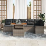 vidaXL 7-delni vrtni kavč set s sivimi blazinami Poli Ratan | Shoptok.si