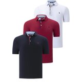 Dewberry TRIPLE SET T8582 MENS T-SHIRT-NAVY BLUE-WHITE-BURGUNDY Cene