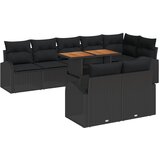 vidaXL 9-dijelni vrtni blagovaonski set s jastucima Crni poli ratan akacija Cijene