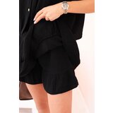 Kesi Women's muslin set with short sleeves and skirt-shorts with a frill black | Shoptok.si