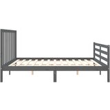 vidaXL Posteljni okvir z vzglavjem siv 200x200 cm trden les | Shoptok.si