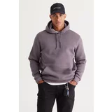 AC&Co / Altınyıldız Classics Men's Dark Gray Standard Fit Fleece 3 Threaded Hooded Hooded Kangaroo Pocket Cotton Sweatshirt.
