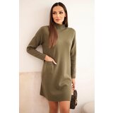 Kesi Włoski Women's sweater dress with a turtleneck and pocket khaki | Shoptok.si