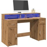vidaXL Pisalna miza z LED lučkami artisan hrast 140x55x91 cm inž. les Cene
