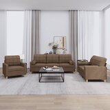  The Living Store Sedežna garnitura 3-delna z vzglavniki rjavo blago - Sedežna Garnitura, (21449198) | Shoptok.si