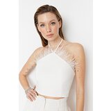 Trendyol Crop Top - Ecru - Plain Cene