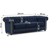 Ropez Modra žametna raztegljiva sedežna garnitura 203 cm York Blik – | Shoptok.si