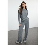 Trendyol Anthracite Hooded Soft Stretchy Knitted Blouse and Trousers Top and Bottom Set Cene