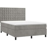 vidaXL Krevet box spring s madracem LED svjetlosivi 140x190 cm baršun | shoptok.hr