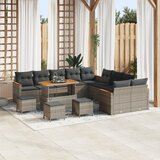 vidaXL 14-dijelni vrtni sofa set s jastučićima siva poli ratan akacija, 4-dijelni vrtni set za objedovanje s jastučićima siva poli ratan akacija | shoptok.hr
