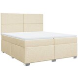 vidaXL Box spring postelja z vzmetnico krem 200x200 cm blago, (21302313) | Shoptok.si