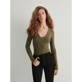 Reserved bluza z v-izrezom - zelena | Shoptok.si