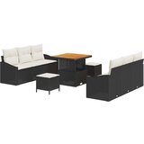  Set vrtne sofe od 9 dijelova s jastučićima crni poliratan akacija dvosedna vrtna sofa s odlaganjem i jastučićima crni poliratan Cijene