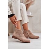S. BARSKI Women's Flat Heeled Perforated Boots Beige S.Barski | Shoptok.si