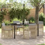vidaXL set vrtnih blagovaonica od 5 dijelova s jastučićima od bež poli ratana, crni vrtni stol 160x80x73 cm kaljeno staklo | shoptok.hr