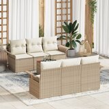 vidaXL 7-delni set vrtnih kavčev z blazinami bež poli ratan akacija | Shoptok.si