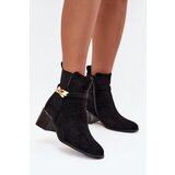 Boto Fleece lined women's ankle boots with gold decoration on block heel black Sarona Cijene