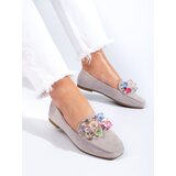 SHELOVET Suede grey loafers with crystals Cene