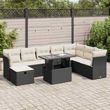 Maison Chic Seti vrtnega pohištva - Vrtna garnitura - Vrtni pohištvo set 9-delna z blazinami črn poli ratan, (21805263) | Shoptok.si