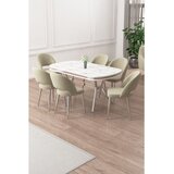 Hanah home trpezarijski set Jita, sto i 6 stolica, ploča u dekoru belog mermera, hromirane noge, krem tkanina Babyface | Eponuda.com