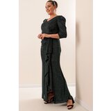 By Saygı Emerald Front Flounce Lined Silvery Plus Size Dress | Shoptok.si
