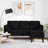 vidaXL 3-sedežni kavč s pručko v obliki l, črn, 160 cm, velvet | Shoptok.si